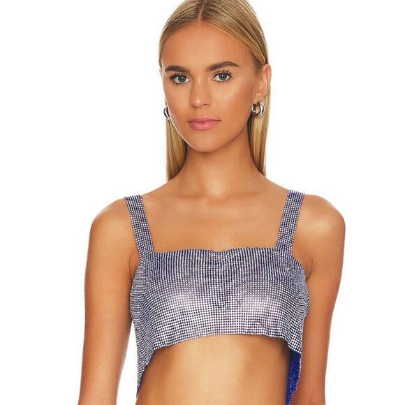 8 Other Reasons Cropped Chainmail Top in Blue NWOT Size OS - Picture 1 of 3